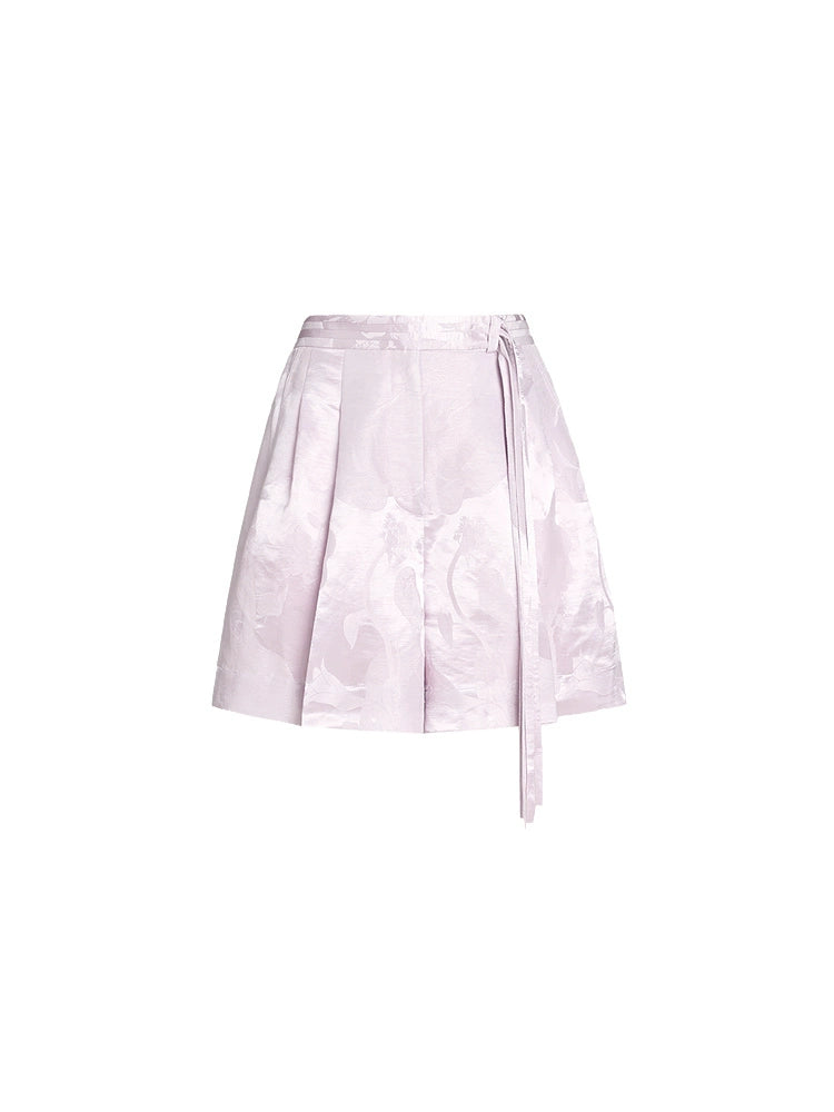 ZHUCHONGYUN summer jacquard lace-up pleated short pants.-WINRY.