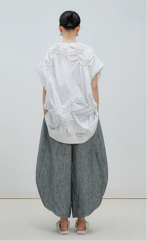 ZHUCHONGYUN Jacquard cotton linen belted loose cocoon pants-ARATAKA.