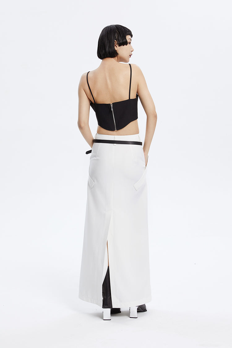 TINY IN zippered slit long straight legs structured seams low waist skirt -TENDO