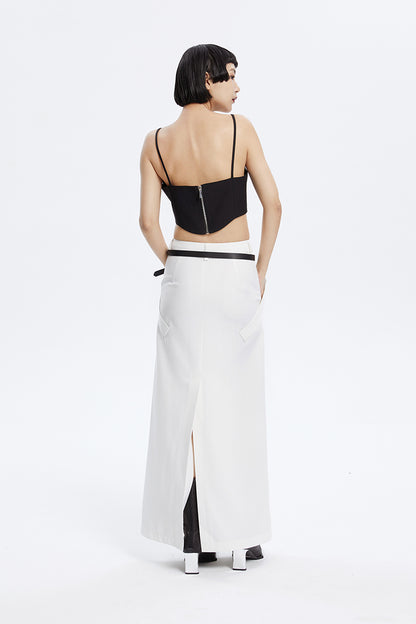 TINY IN zippered slit long straight legs structured seams low waist skirt -TENDO