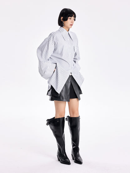 TINY IN three-dimensional shoulder back cape striped shirt-TAYA