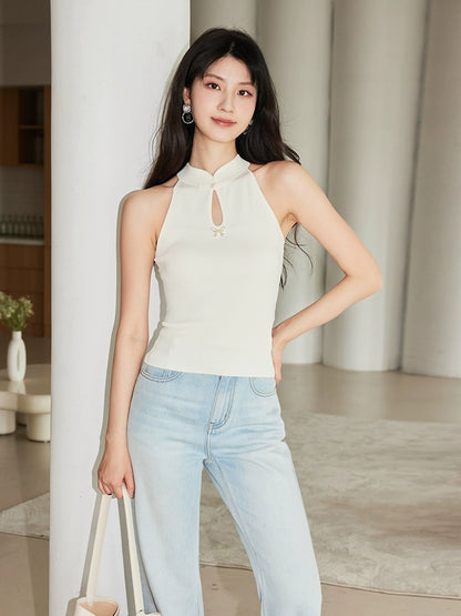 YES BY YESIR Ye Qians Chinese Halterneck Shaved Shoulder Knitwear -ANASTELLE.