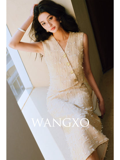 WANGXO | Yaluxe Custom \Pull Wool  Multi-Yarn Woven Vest, Shorts & Skirt Set -RINA