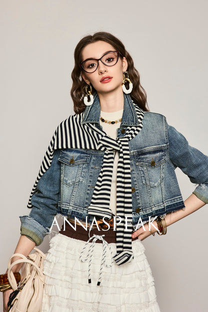 ANNASPEAK Denim  Wash Short Small Long  Denim Jacket-AYO.