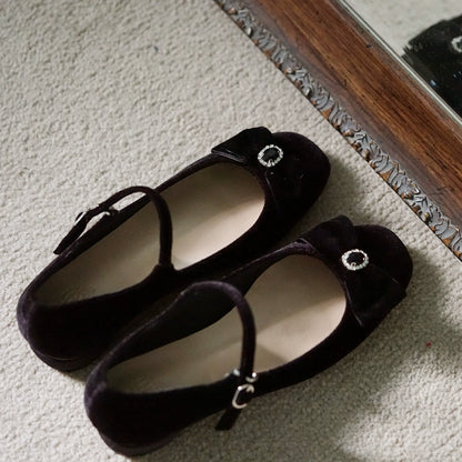 B-FEI women's black velvet flat shoes-OINK.