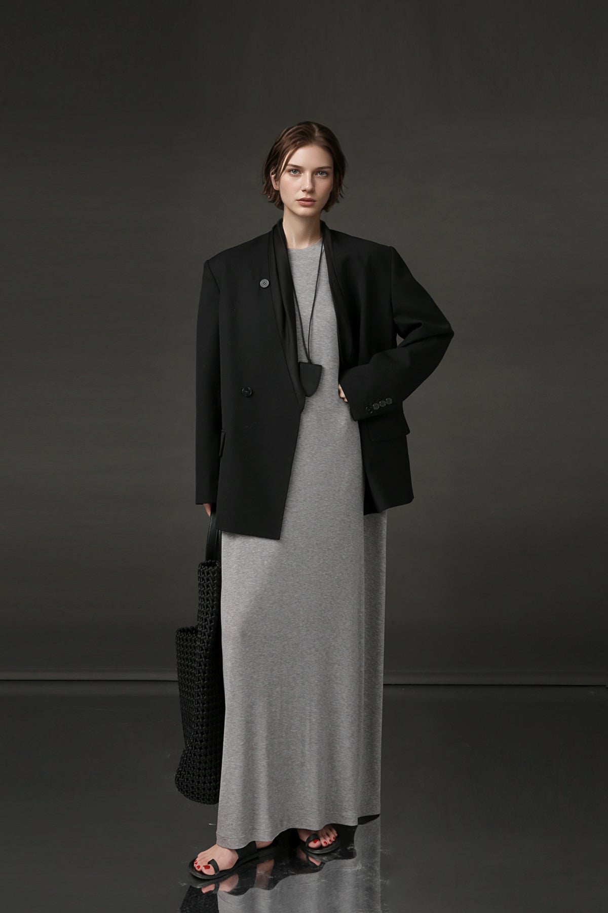 PIAOIN minimalist style nude tencel wool t-shirt skirt versatile dress -LYDIA