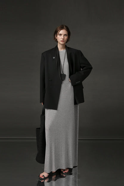 PIAOIN minimalist style nude tencel wool t-shirt skirt versatile dress -LYDIA