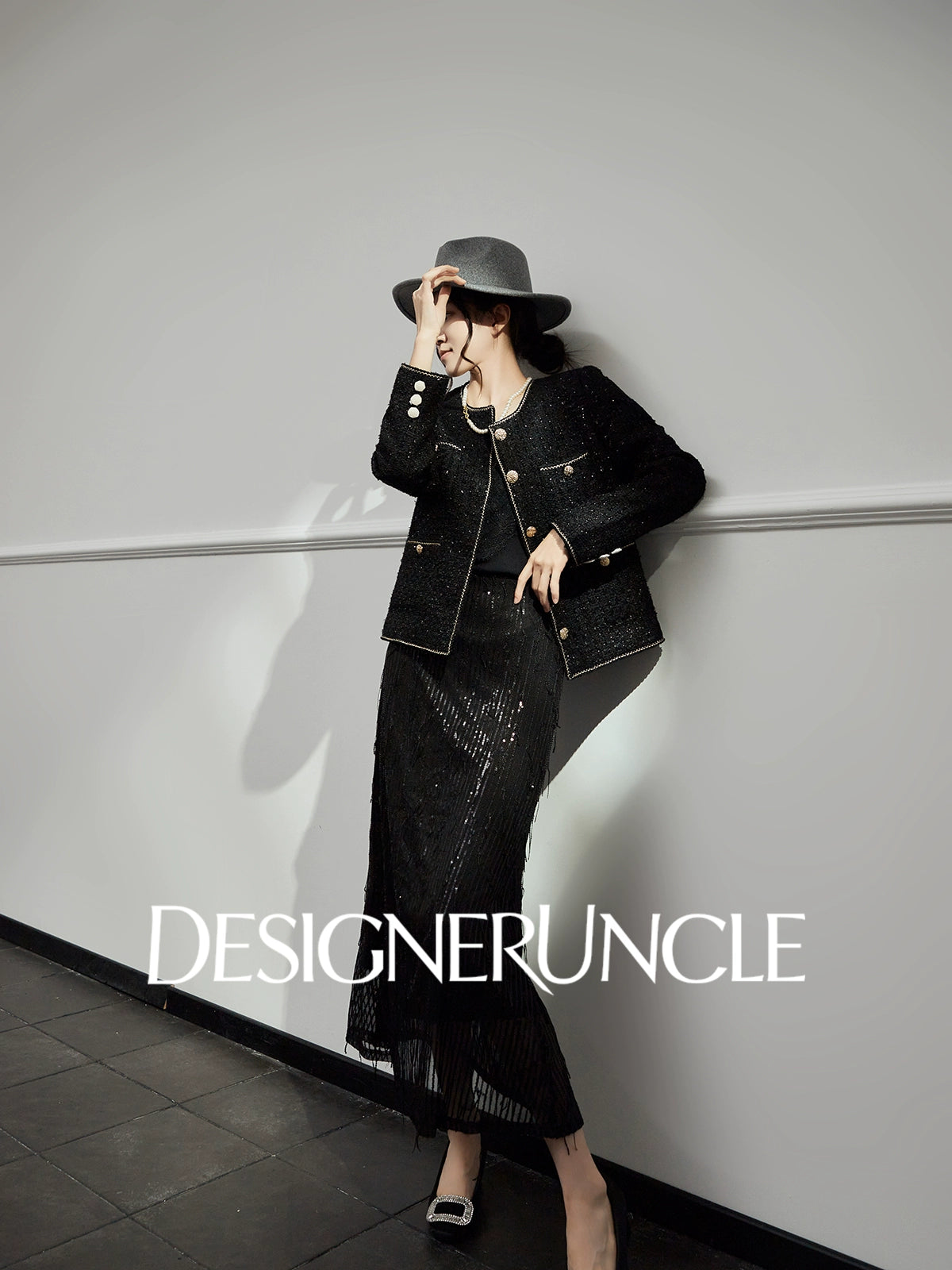 DGU "Gilded" black jacket small fragrance celebrity temperament commuter versatile top - Bobby.
