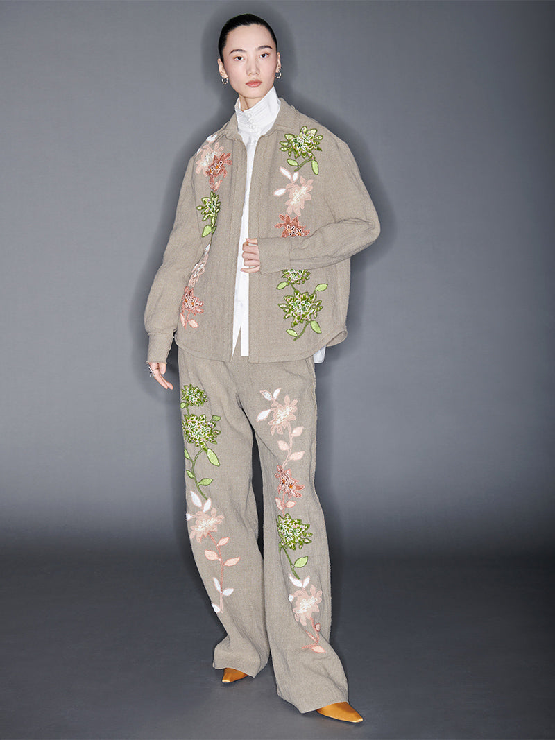 M essential Mackay designer Sedum patch shirt jacket pant set - Eight Treasures