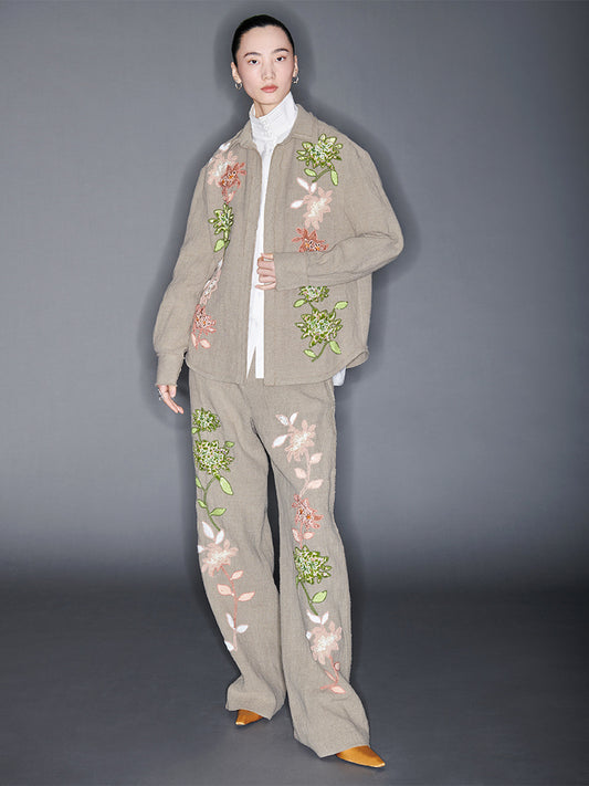 M essential Mackay designer Sedum patch shirt jacket pant set - Eight Treasures