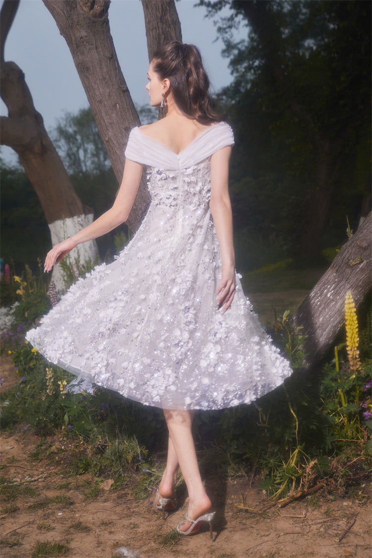Spot Wardrobes by Chen Elegant White Embroidered applique  wedding Dress-Swiss