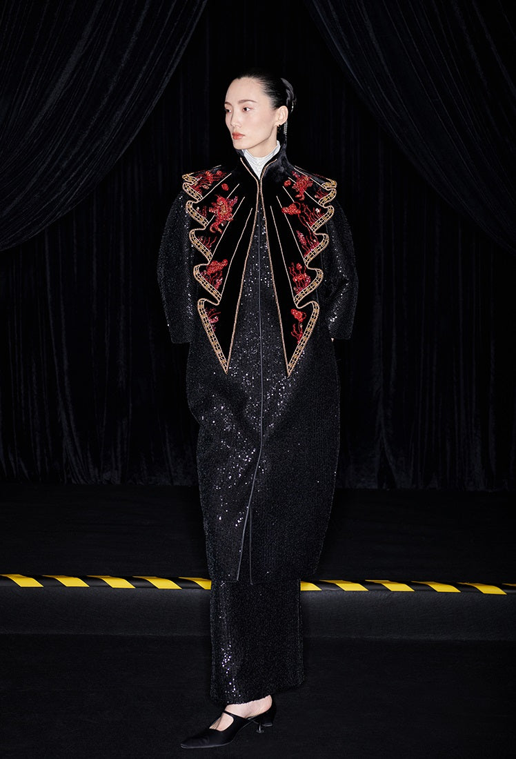 M essential Mackay designer  silk velvet two-dimensional fish algae curtain beaded collar - BEAUTY.