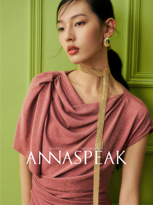AnnaSpeak Luxury Plain Swing Neck Short Sleeve Long Dinner Dress-Caren