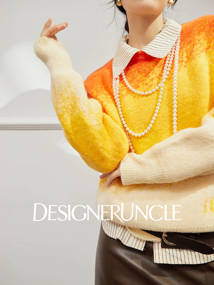 DGU×LAB "Chuyi" orange gradient knitted sweater casual crew neck knitted top - BEAT