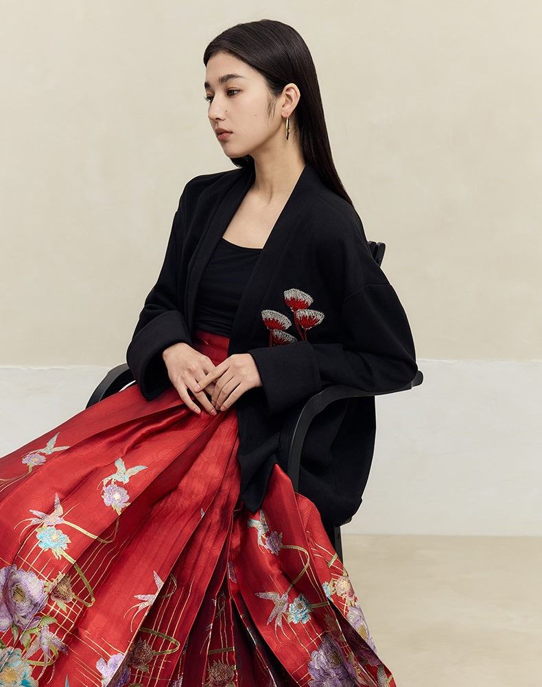 HECO Handmade Fan Bead Shoulder black white Blazer Women -sent.