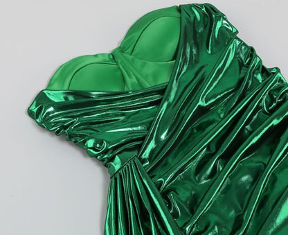 DOLLY High End Green Off Shoulder Chest Wrap Irregular Fish Tail Dress-LEAH