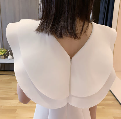 DOLLY Elegant White V-Neck Flying Ruffle Sleeve Slim Fit Long Goddess Dress-CLAUDIA