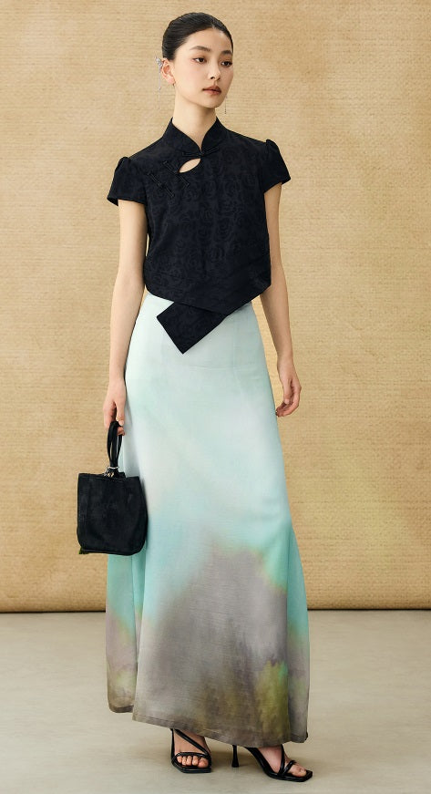 HECO Chinese acetate stand-up collar hollow buckle T-shirt - QUES.