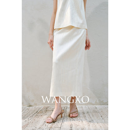 WANGXO | Lazy Precious Metal Shoulder Loop Loose Top & Straight Skirt Set with Sculpted Grace- VERA