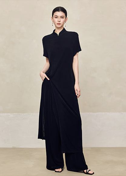 HECO  Acetate Knitted Slit black white Long Top Women - FAVOUR.