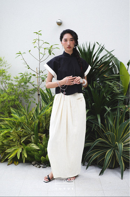 TUYUE Linen Side Slit Silhouette Long Skirt- KLAUS.