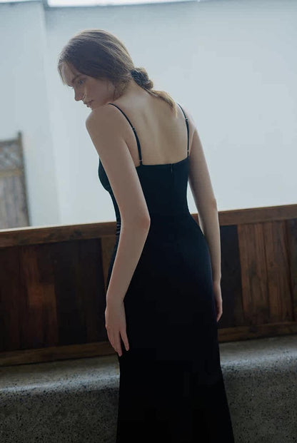 GOUDIN black long simple light luxury evening skirt-ANN.