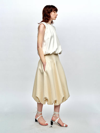 SERRER Beige shirred patchwork design bubble skirt - GABRIEL.