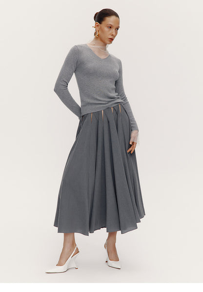 ATELIER MISS LU [Ferris Wheel Shimmer] Waist Cutout Sheep Wool Blend Skirt - LOVER.