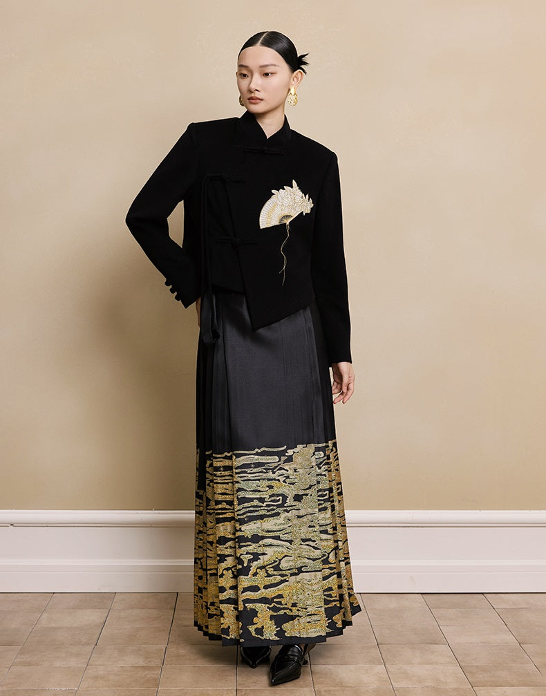 HECO Camellia Embroidered Tweed Short Jacket - crow.