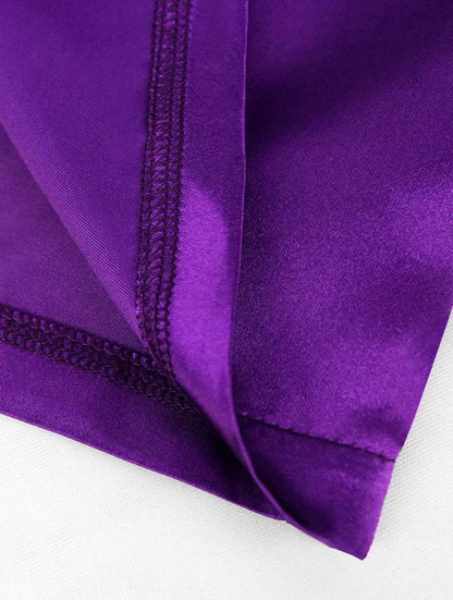 DOLLY Elegant Purple Satin Ruffle Of Shoulder Top+ Gradient Tassel Skirt-ZAYN