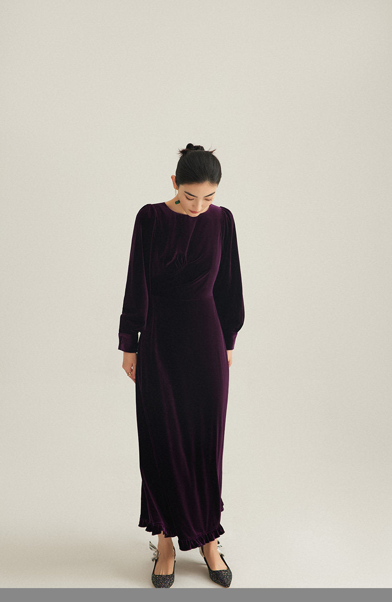 GOUDIN Evening Velvet Long Sleeve Dresses-NEVO.