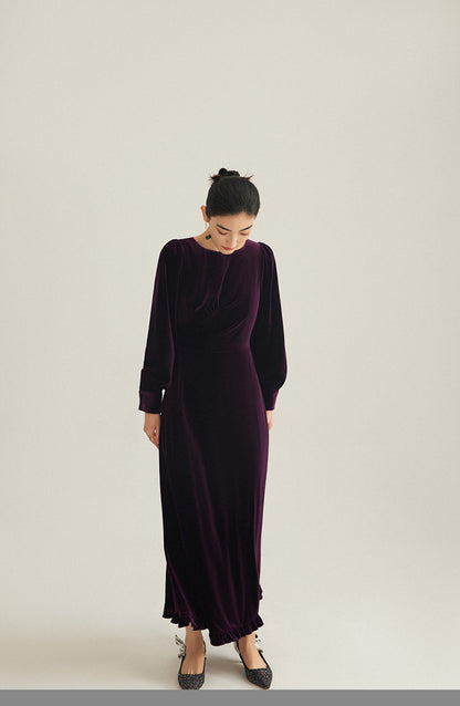 GOUDIN Evening Velvet Long Sleeve Dresses-NEVO.