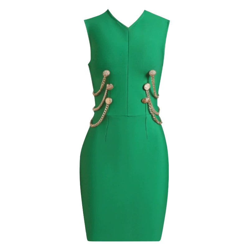 DOLLY Elegant Crew Neck Sleeveless Slim Fit Chain Short Formal Dinner Dress-JOANA