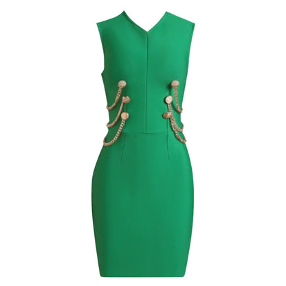 DOLLY Elegant Crew Neck Sleeveless Slim Fit Chain Short Formal Dinner Dress-JOANA