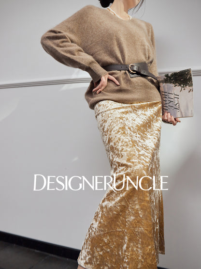 DGU "Mu Jin" khaki new retro velvet high-end slimming skirt - STOP.