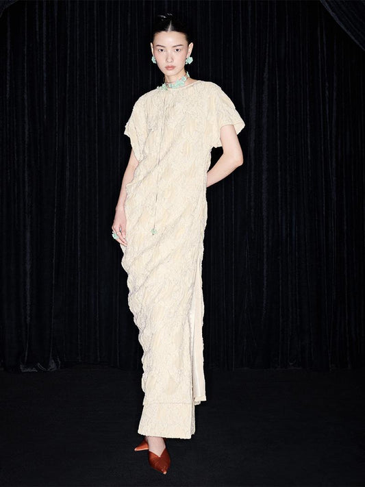 M essential Mackay designer Prima Jacquard irregularly cut short-sleeved dress - rebel.