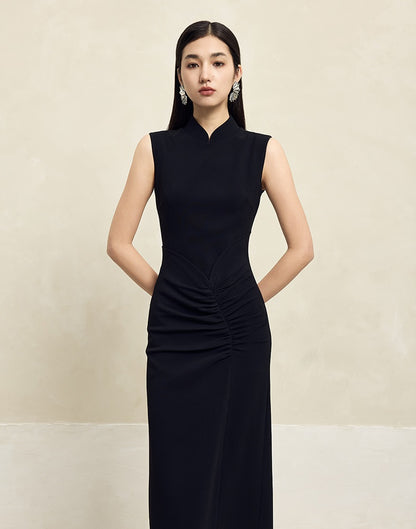 HECO Acetate Waist Black White Pleated Slim Dress Women - EARTH.