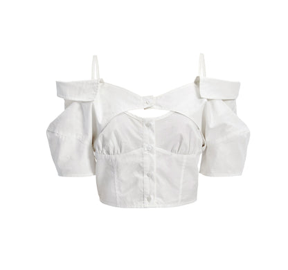 TINY IN stitched off-the-shoulder cut-out ultra-cropped women's shirts- CART