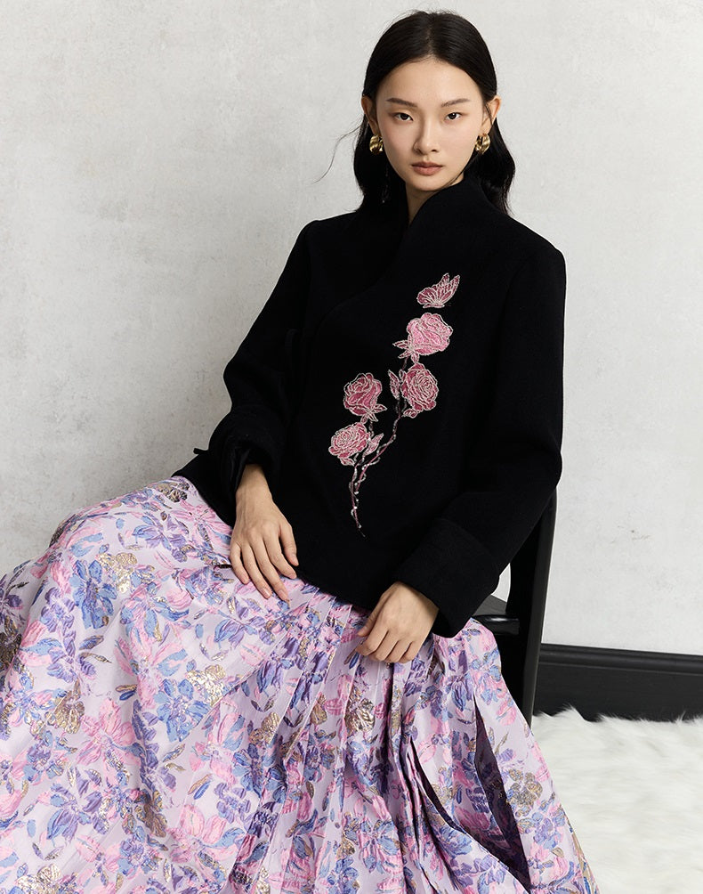 HECO Rose Tweed black apricot long sleeve lace up Jacket Women - less.