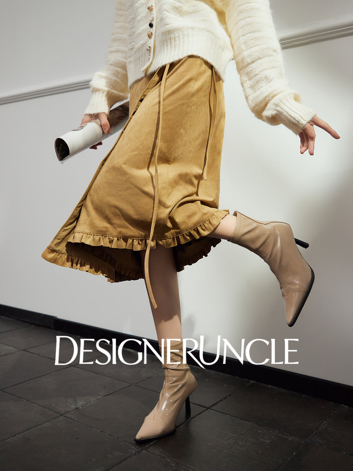 DGU "Golden Diamond" khaki high-waisted slimming commuting high-end skirt - Stephania.