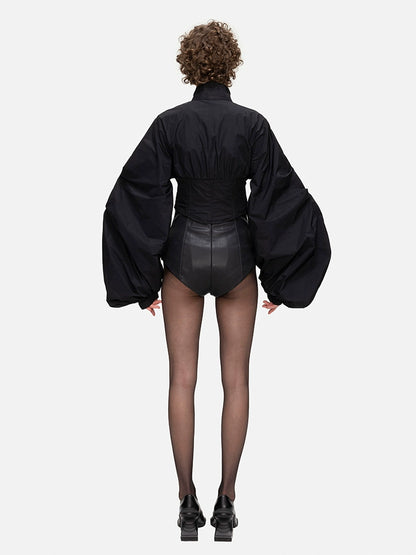 ANNAKIKI Futuristic herringbone shirred slim cropped jacket-KEANE