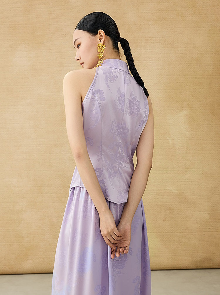 HECO Chinese Acetate Stand-up Collar Waist National Style Jacquard Vest T - FIRE.