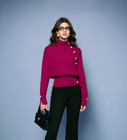 CHICHY Western-style turtleneck knitted sweater retro rose red inner top-AKAGI