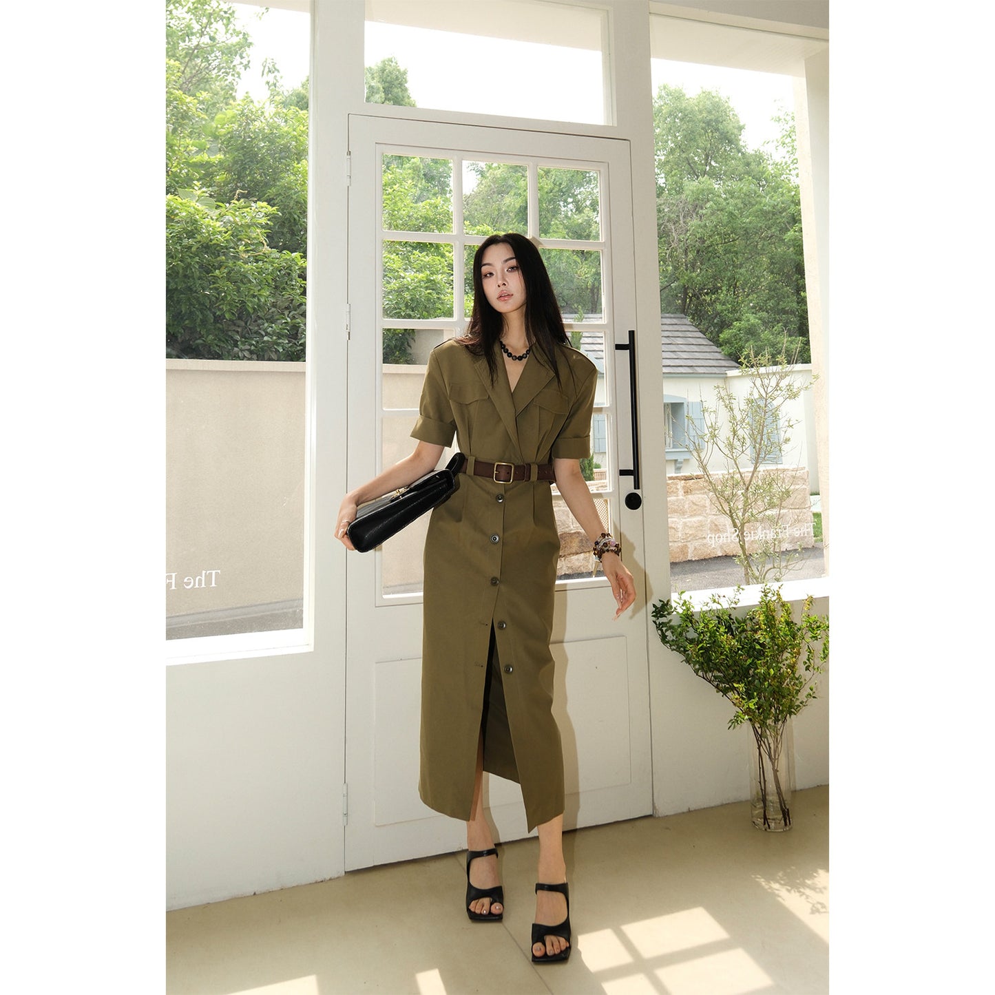 MEI SANGUAN Military Green Cargo Midi Dress- FAITH