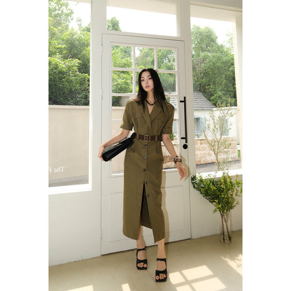 MEI SANGUAN Military Green Cargo Midi Dress- FAITH