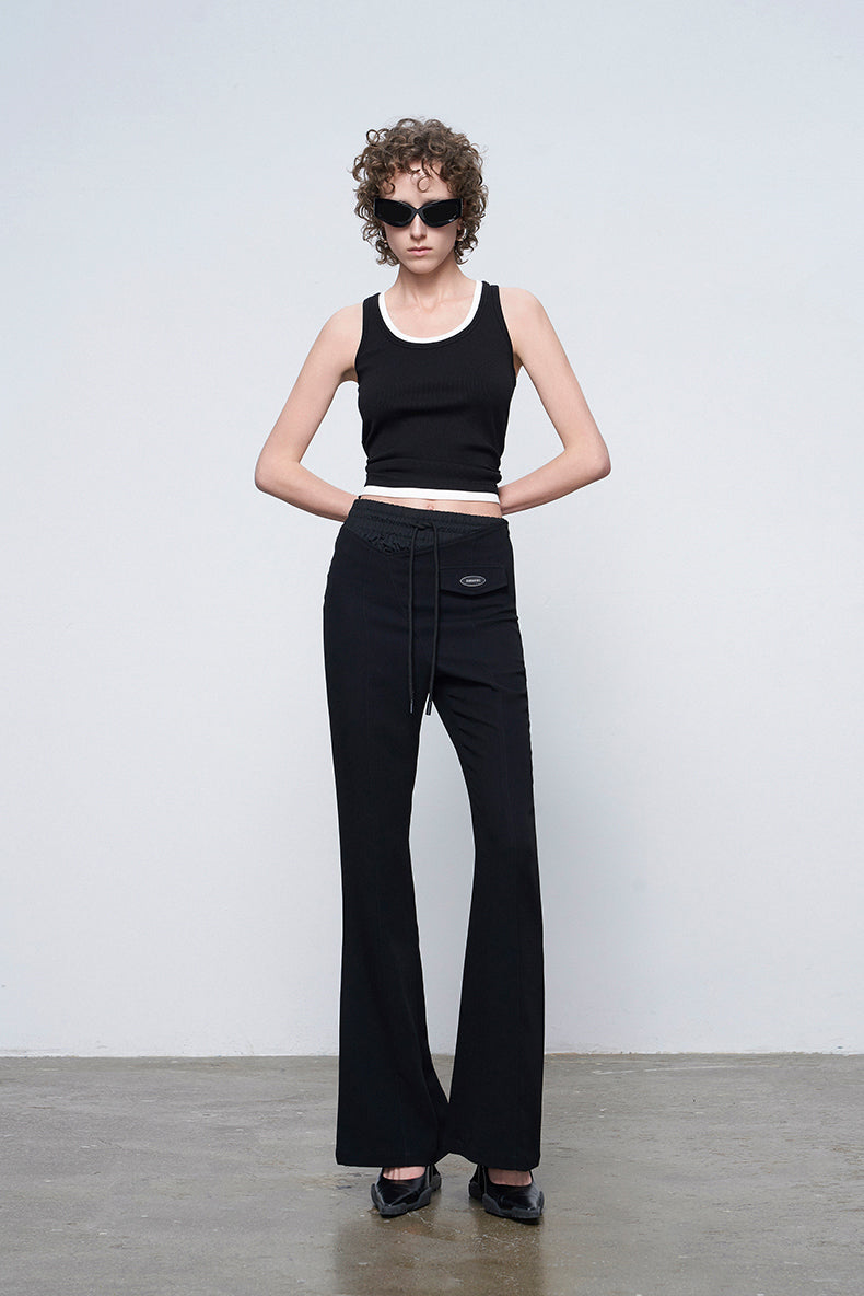 ANNAKIKI Designer Black Acetate Irregular Waist Boots Pants-KOHAKU