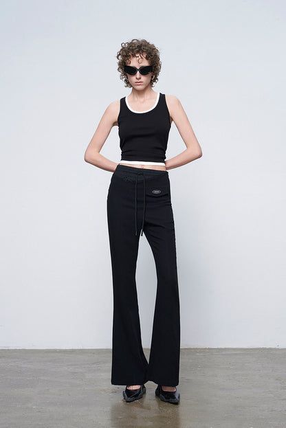 ANNAKIKI Designer Black Acetate Irregular Waist Boots Pants-KOHAKU