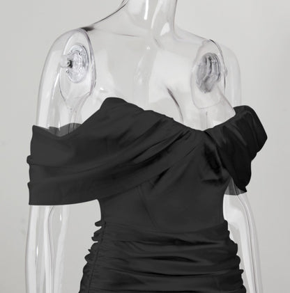 DOLLY Elegant V-Neck Short Sleeve Tube Top Slim Fit Pleated Short Date Dress-LITA