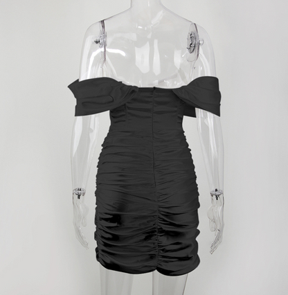 DOLLY Elegant V-Neck Short Sleeve Tube Top Slim Fit Pleated Short Date Dress-LITA