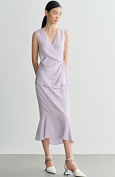 COMME MOI Lv Yan designer summer women's purple temperament double-sided satin fishtail skirt - DAISY.
